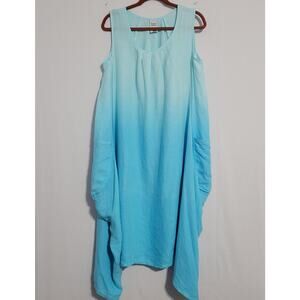 Match Point linen sleeveless asymmetrical dress sz M blue ombre, lagenlook, USA